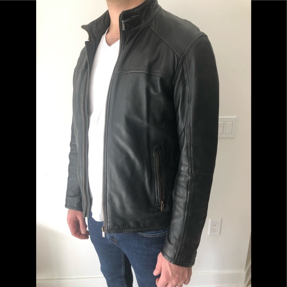 Massimo Dutti Black Leather Jacket 